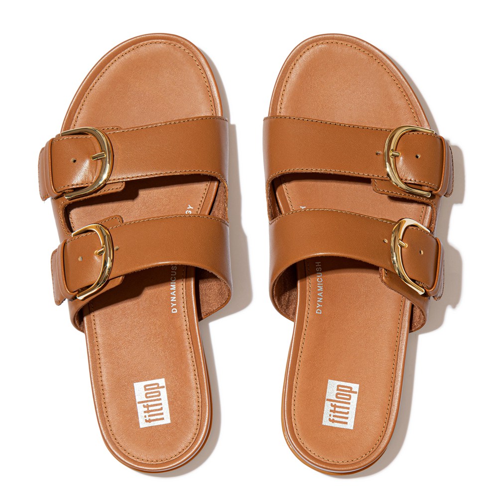 Fitflop Womens Slides Brown - Gracie Buckle Leather - 40DRNMQHG